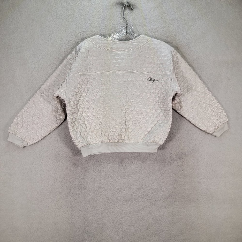 Vintage Tangiers Ivory Satin Shiny Quilted Puffer Unique Street Cropped Sweater
